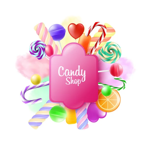 Candy shop and pastry banner template, realistic vector illustration isolated. — Stock Vector