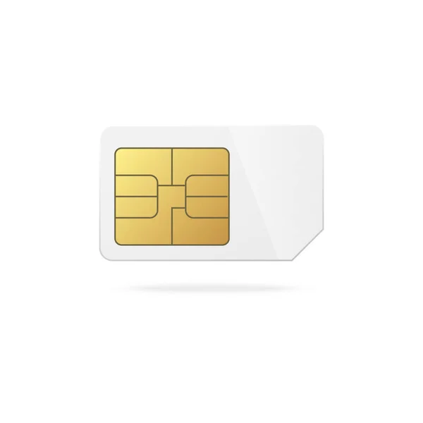 Telefon sim kort mall med gyllene chip, realistisk vektor illustration isolerad. — Stock vektor