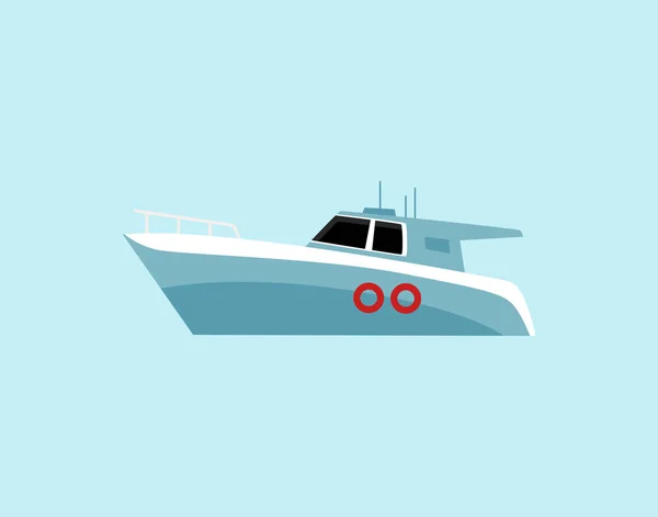 Icône de dessin animé de bateau de voyage en mer à moteur, illustration vectorielle plate isolée sur bleu. — Image vectorielle