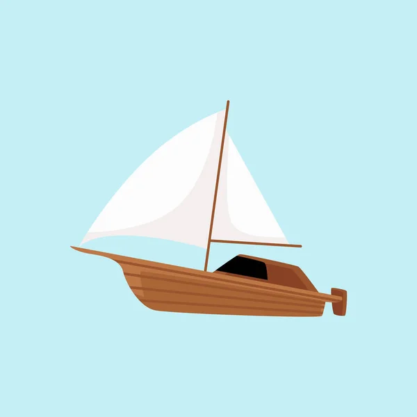 Voilier en bois avec moteur hors-bord - bateau à moteur avec voiles blanches i — Image vectorielle