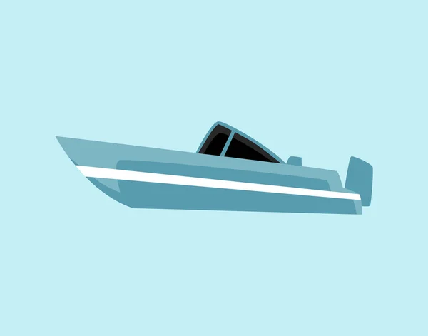 Kék lapos motoros hajó - elszigetelt rajzfilm motorcsónak típusú vízi szállítás. — Stock Vector