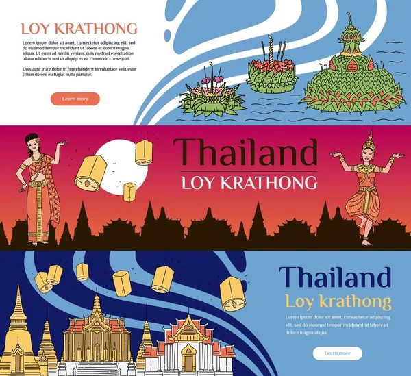 Ensemble de bannière et modèle de flyer pour la célébration de Loy Krathong. — Image vectorielle