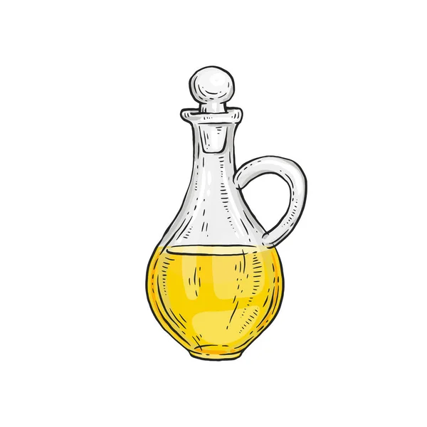 Handgetekende fles olijfolie, biologisch voedingsconcept. — Stockvector