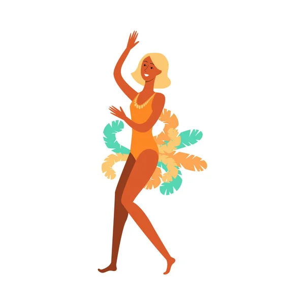 Gyönyörű lány vagy nő táncos egy brazil karnevál, fesztivál vagy szamba. — Stock Vector