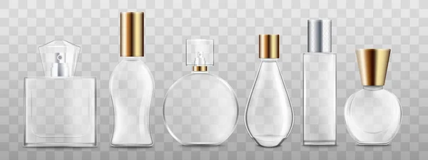 Set de frascos de perfume realista aislado sobre fondo transparente — Vector de stock