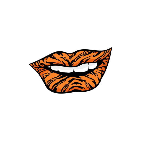 Женские улыбающиеся губы цвета тигра иллюстрация вектора мультфильма изолированы. — стоковый вектор