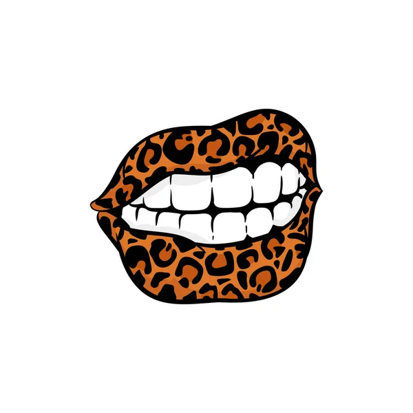 Icono de la boca de las mujeres en color leopardo, ilustración vectorial de dibujos animados aislado . — Vector de stock