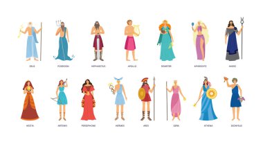 Greek mythology character set - cartoon god and goddess collection clipart