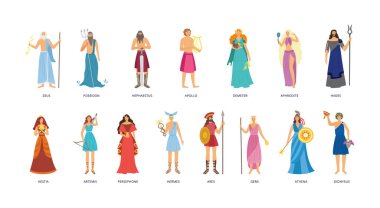 Greek mythology character set - cartoon god and goddess collection vector Greek mythology character set - cartoon god and goddess collection vector