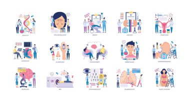 A set of illustrations of examination by medical specialists. clipart