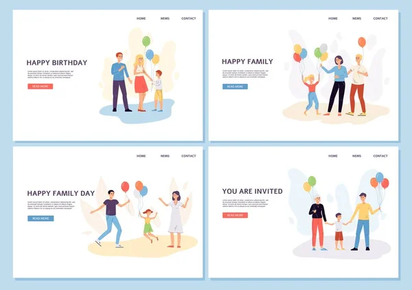 Web set voor familie verjaardag en vakantie viering platte vector illustratie. — Stockvector