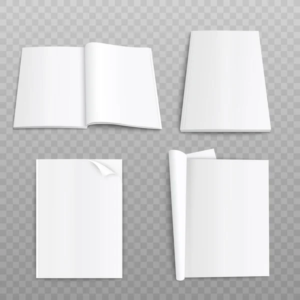 Mockup revista de papel realista com páginas em branco abertas e fechadas —  Vetores de Stock