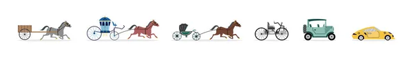 Evoluzione del trasporto da carrozza a automobile illustrazione vettoriale piatta isolato. — Vettoriale Stock