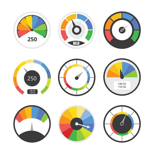 Jeu de compteurs de vitesse - collection d'outils indicateurs de vitesse — Image vectorielle