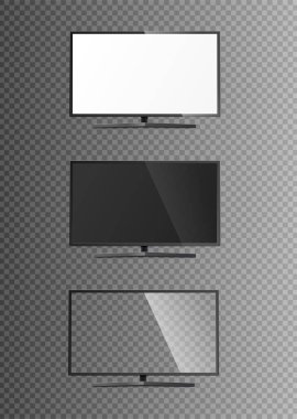 Beyaz, siyah ve cam televizyon seti, gerçekçi vektör çizimi izole edildi.