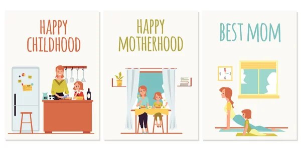 Conjunto de banners o tarjetas de redes sociales para el día de las Madres ilustración vectorial plana. — Vector de stock