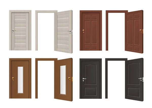 Establecer plantillas de puerta con puerta, 3d ilustración vectorial realista aislado. — Archivo Imágenes Vectoriales