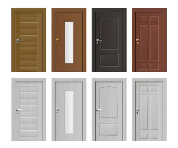 Zestaw ikon drzwi wejściowych i pokojowych, realistyczna ilustracja wektora izolowane. — Wektor stockowy