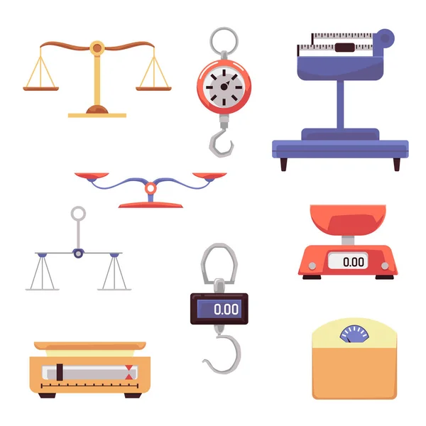 Icons set balance and digital scales or weighers, vector illustration isolated. — Stock Vector