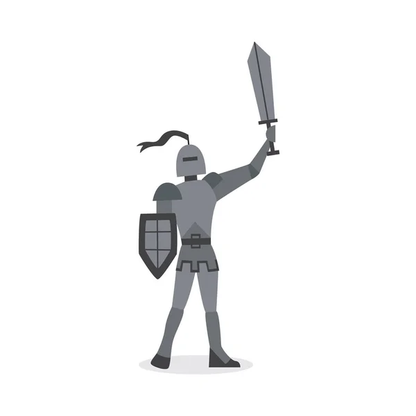 Ortaçağ şövalyesi ve kılıç çizgi film karakteri düz vektör çizimi izole edildi.. — Stok Vektör