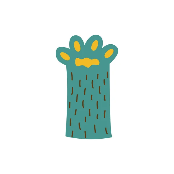 Zampa animale verde con pastiglie morbide icona piatto fumetto vettoriale illustrazione isolato. — Vettoriale Stock