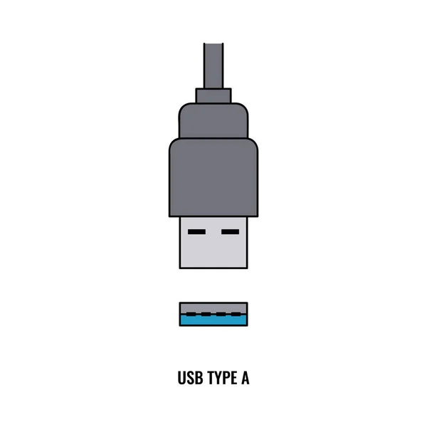 USB 타입 A 플러그 및 단자 흰색 배경에서 분리 — 스톡 벡터