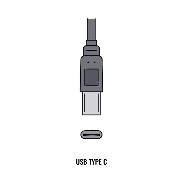 Porta USB di tipo C e spina isolata su sfondo bianco. — Vettoriale Stock