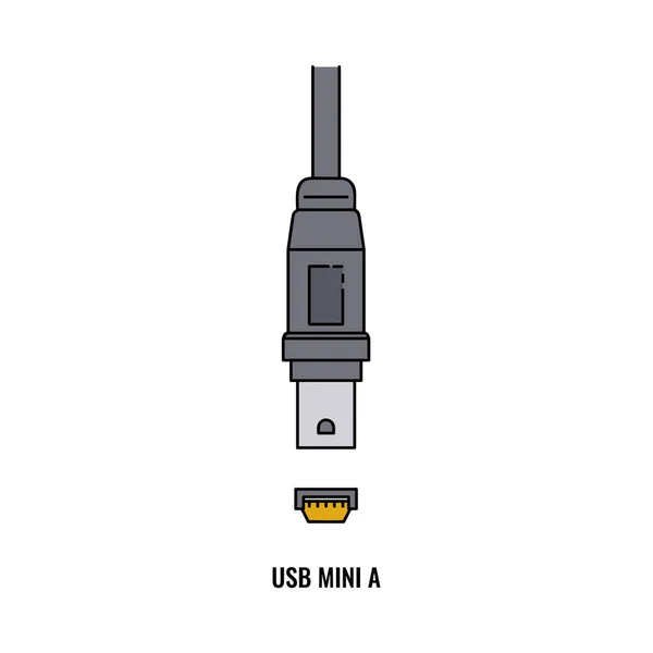 Elektronische USB mini A-Port-Ikone, Zeichentrickvektorillustration isoliert auf weiß. — Stockvektor