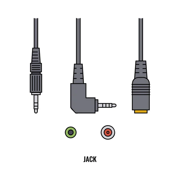Набір роз'ємів для навушників і кабелів ізольовано на білому тлі — стоковий вектор