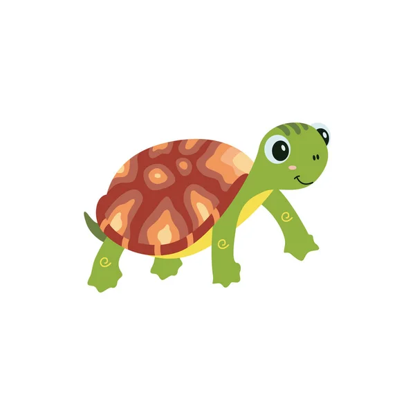 Leuke grappige groene schildpad karakter in cartoon stijl. — Stockvector