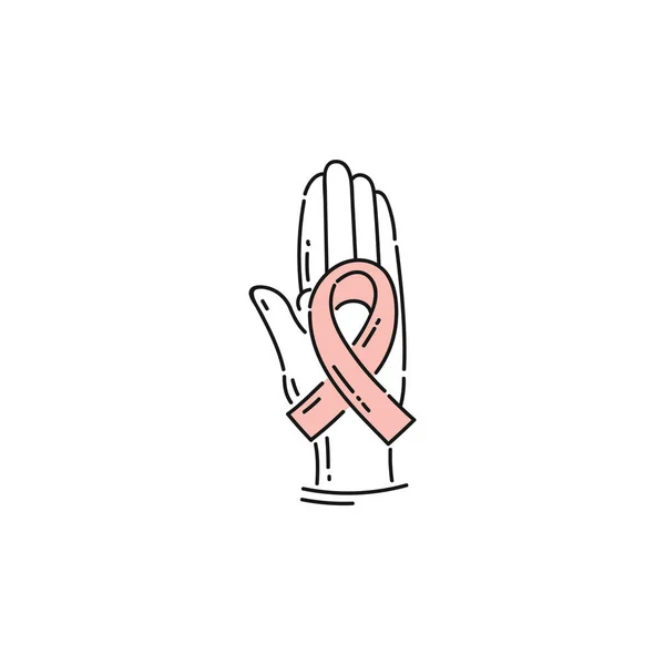 Hand met een roze lint pictogram- — Stockvector