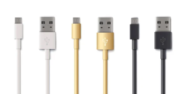 Plugues USB tipo A, B e tipo C ou conectores de cabo de computador ilustração isolada . — Vetor de Stock