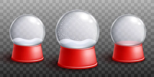 WebEmptry snow globe set, realistis dekorasi liburan bola kaca dengan kepingan salju - Stok Vektor