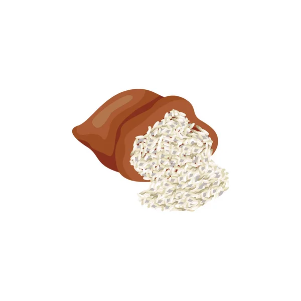 Bruine zak vol witte rijst, gezonde graanvoeding landbouweenheid — Stockvector