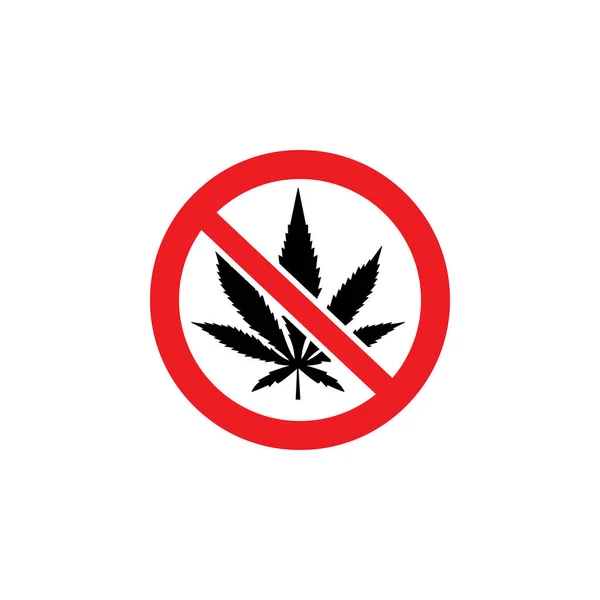 Kein Unkraut erlaubt Aufkleber, roter Kreis mit Marihuana-Blatt-Symbol durchgestrichen. — Stockvektor