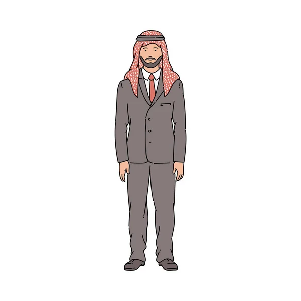 Muslimischer Geschäftsmann mit arabischem Kufiya-Kopftuch im Business-Anzug — Stockvektor