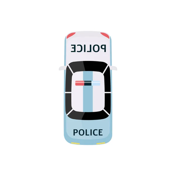 Voiture de police blanche et bleu clair - vue de dessus du véhicule d'application de la loi avec sirène sur le toit — Image vectorielle