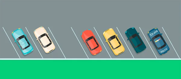 Otoparktaki renkli araba sırasının en üst görüntüsü — Stok Vektör