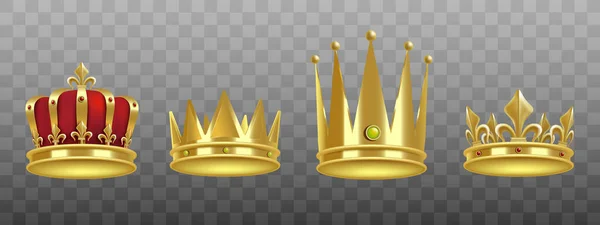 Set of glossy golden royal crowns mockup realistic vector illustration isolated. — Stock Vector