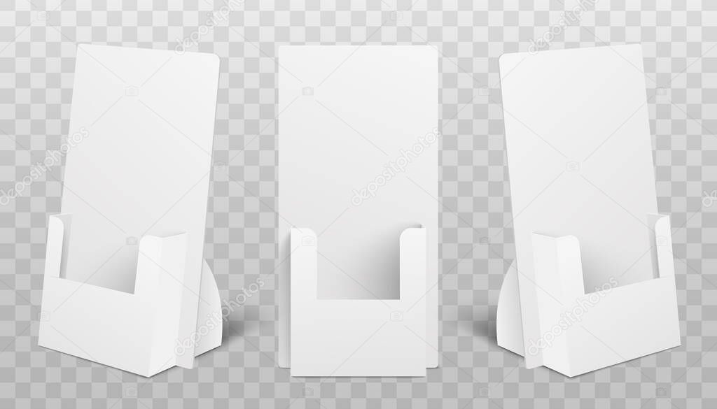 Set of holder boxes for POS POI realistic mockup vector illustration isolated.