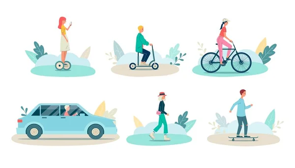Transportation and city traffic elements set, flat vector illustration isolated. — Stock Vector
