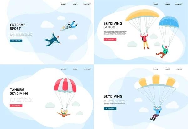 Skydiving och fallskärm skola banderoller som platt vektor illustration isolerad. — Stock vektor