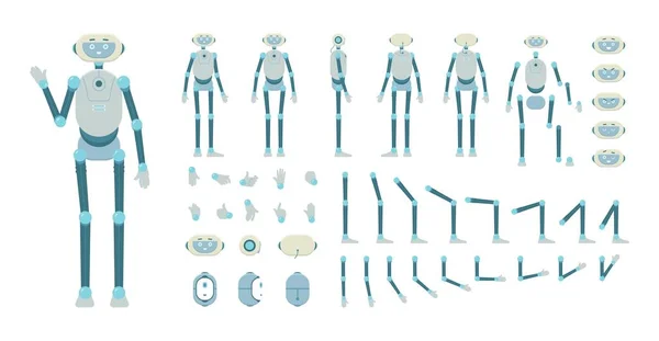 Robot android caratteri parti kit di animazione, piatto illustrazione vettoriale isolato. — Vettoriale Stock