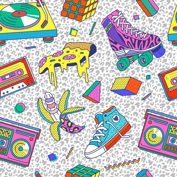Trendy 80s-90s neon memphis style seamless pattern cartoon vector illustration.
