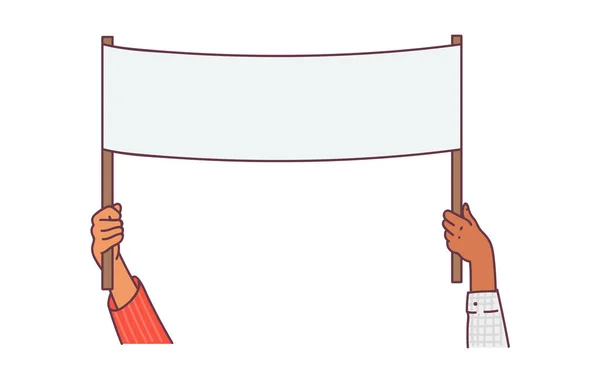 Hände, die leere weiße Plakate oder Banner halten, skizzieren Cartoon-Vektor-Illustration. — Stockvektor