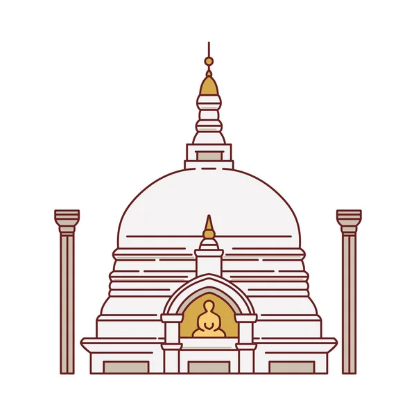 Sri Lanka hitos budistas templo vector ilustración bosquejo dibujos animados aislados. — Vector de stock