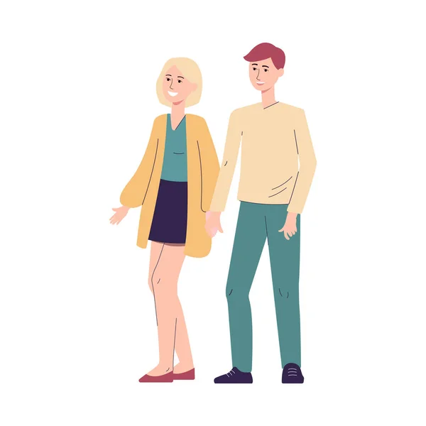 Νεαρό ζευγάρι περπατώντας μαζί επίπεδη διανυσματική απεικόνιση απομονώνονται σε λευκό. — Διανυσματικό Αρχείο