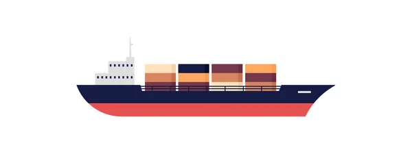 Φορτηγό πλοίο με εμπορευματοκιβώτια εικονίδιο κινουμένων σχεδίων, επίπεδη διανυσματική απεικόνιση απομονωμένη. — Διανυσματικό Αρχείο