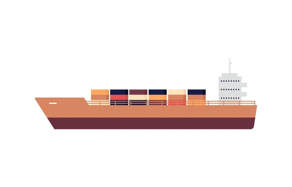 Industrial cargo ship cartoon icon, flat vector illustration isolated on white. — Stock Vector