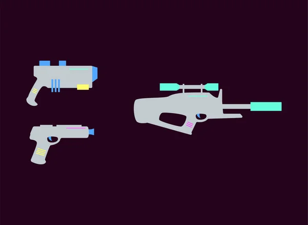 Ensemble fusil laser tag et fusil isolé sur fond sombre — Image vectorielle